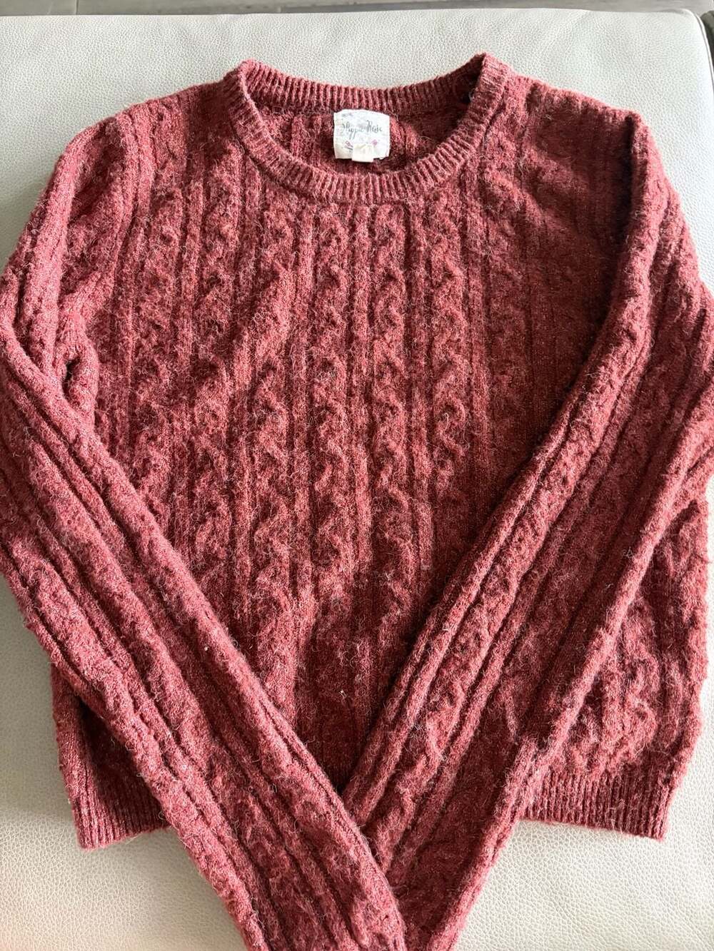 Hippie Rose Red Cable Knit Crewneck Sweater
